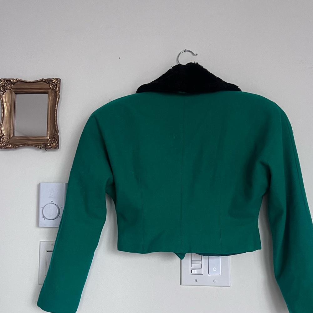 Vintage green coat with faux fur collar - Picture 2 of 5